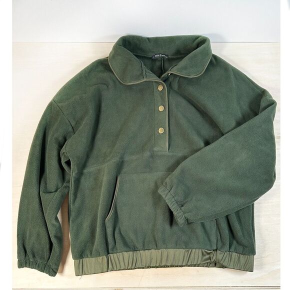 Chic Style Military Fleece‎ Casual Pullover Satin Edges XL Oversized Crop - Picture 1 of 9